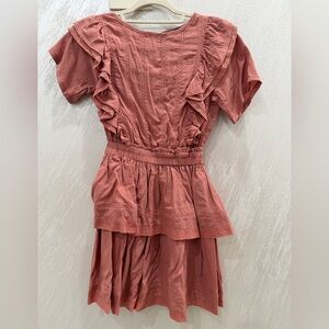 Ruffled Short Sleeve Dress in Dusty Rose